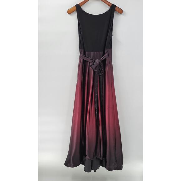 SLNY Ombre Satin Wrap Gown Size 10 Black Maroon Formal Maxi Dress Evening - Picture 3 of 16